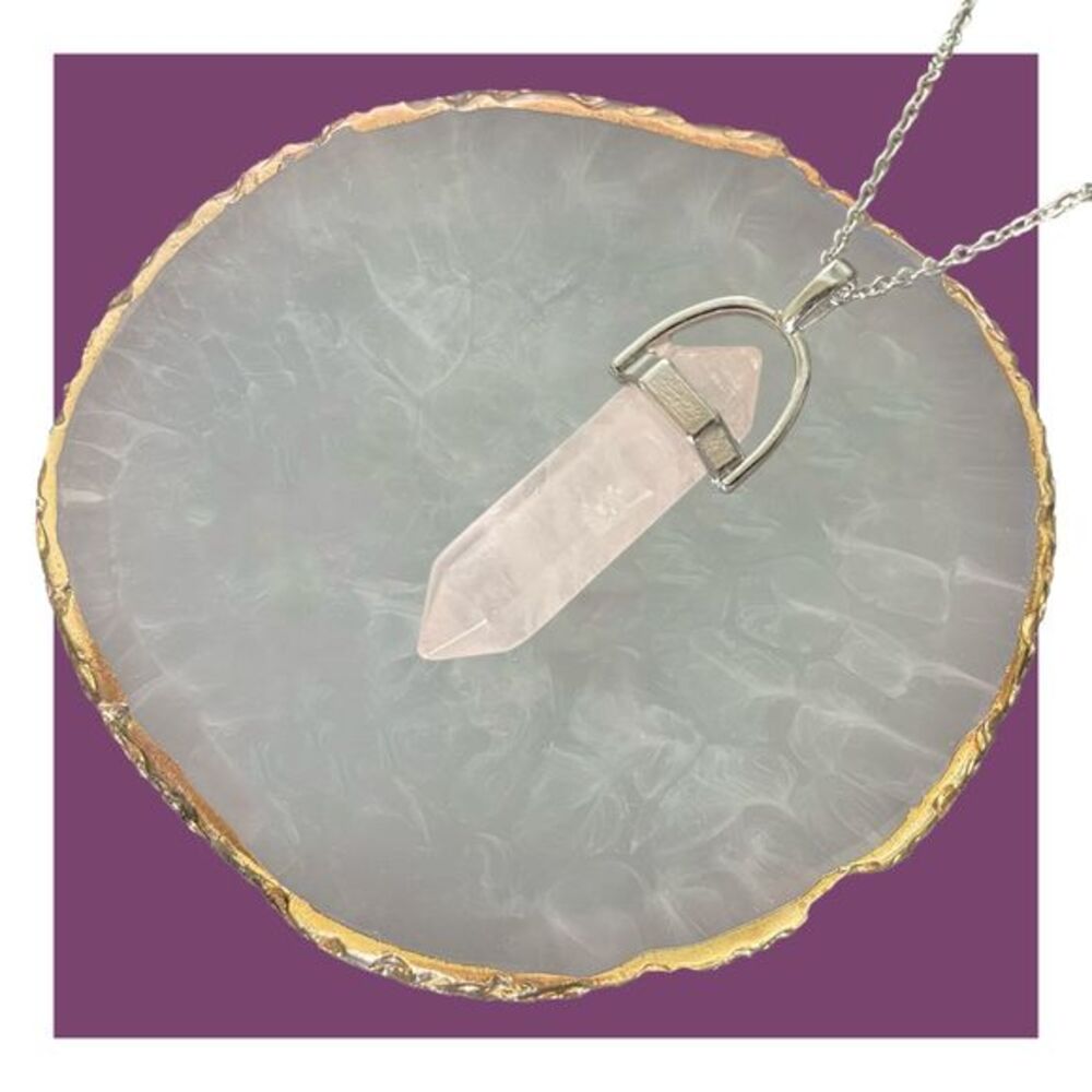 Pink Gemstone Pendant Necklace with Silver Plated Cable Chain Layering Jewelry
